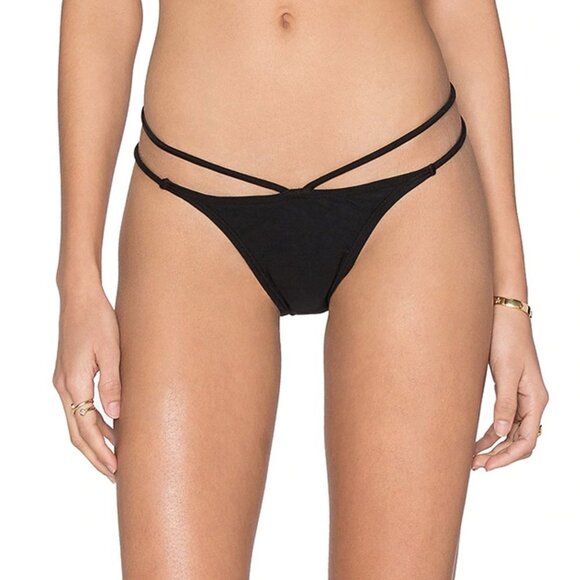NWT Pilyq from Revolve Strappy Twiggy Teeny Bikini Bottoms in Midnight Gold L - Picture 1 of 3